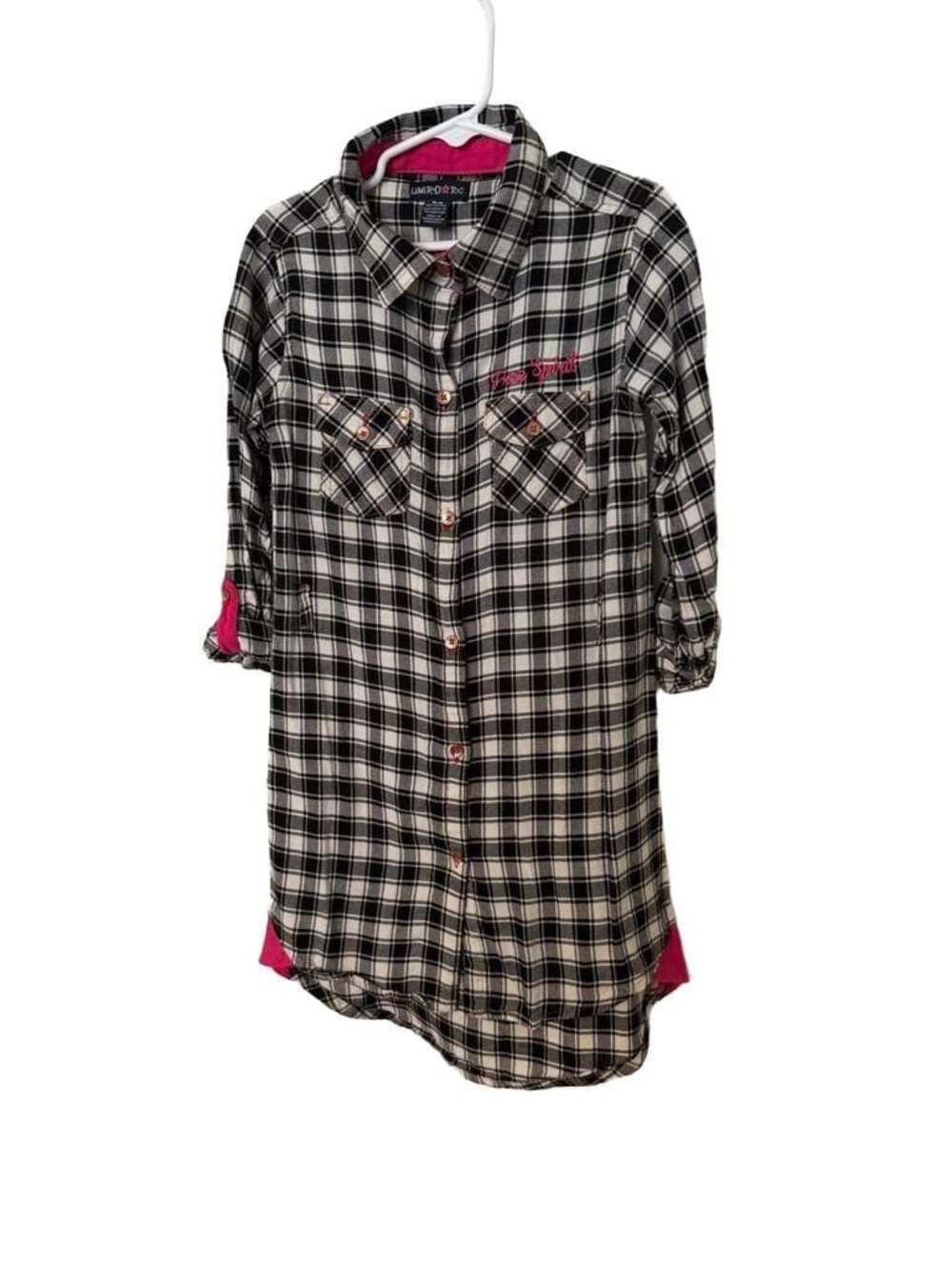 Limited Too Girls Black and White Flannel Plaid Free Spirit Button-Down Dress